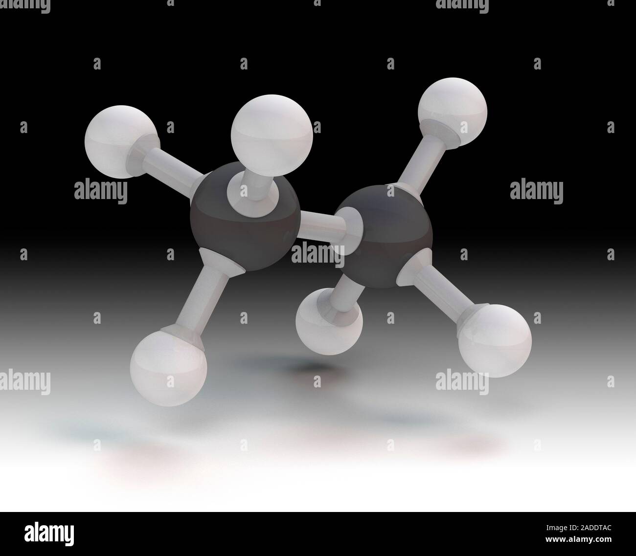 Molécula de etano, ilustración. Modelo molecular de los alcanos  hidrocarburos gas etano (C2.H6). Este gas incoloro e inodoro está aislado  en una industri Fotografía de stock - Alamy