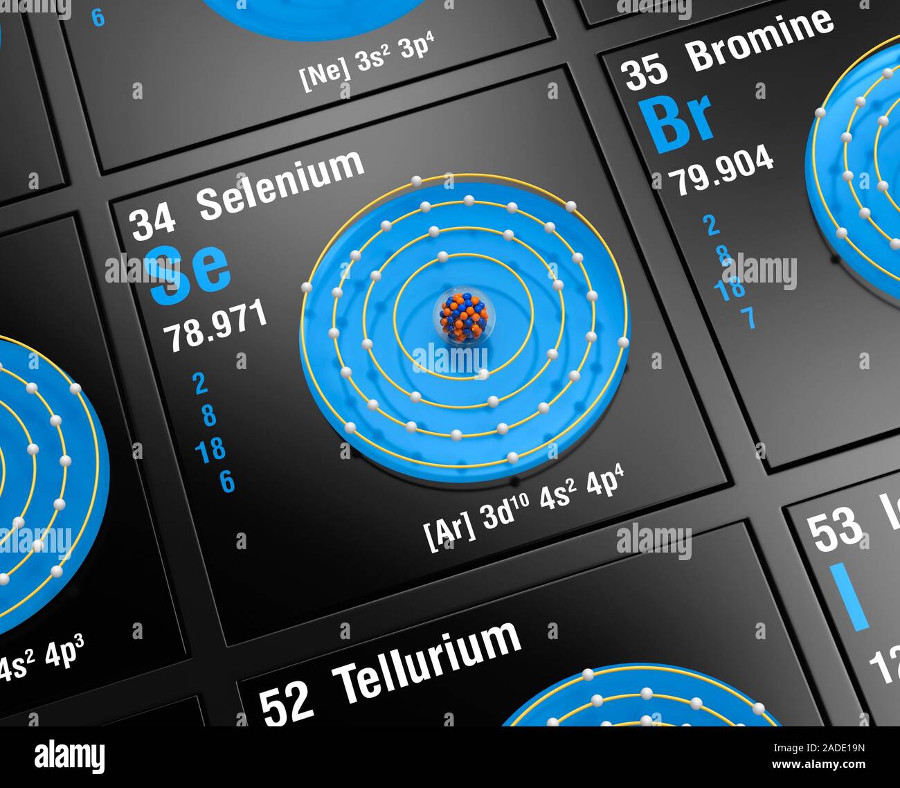 Diagrama de la composición nuclear, la configuración de los electrones de  valencia, y orbitales de un átomo de selenio-79 (número atómico: 34), un  isótopo de este ele Fotografía de stock - Alamy