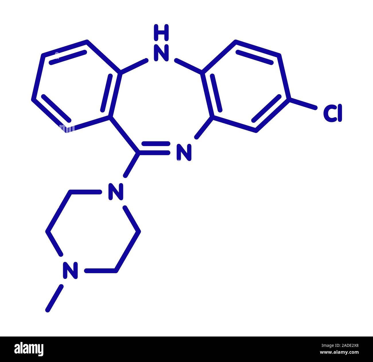 Fármaco antipsicótico atípico clozapina molécula. Neuroléptico