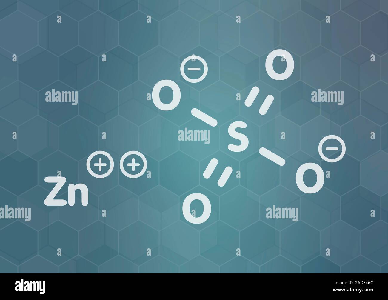 Sulfato de Zinc, estructura química. Fórmula esquelética blanca sobre