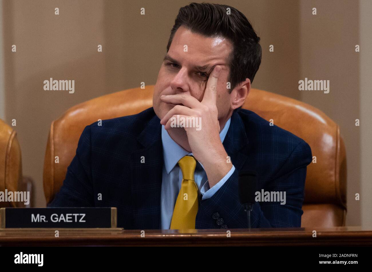 Washington, Estados Unidos. 04 dic, 2019. Matt Gaetz representativo, republicano de la Florida, asiste a una audiencia del Comité Judicial de la cámara sobre la destitución del presidente estadounidense Donald Trump en el Capitolio en Washington, DC, 4 de diciembre de 2019. Crédito: UPI/Alamy Live News Foto de stock