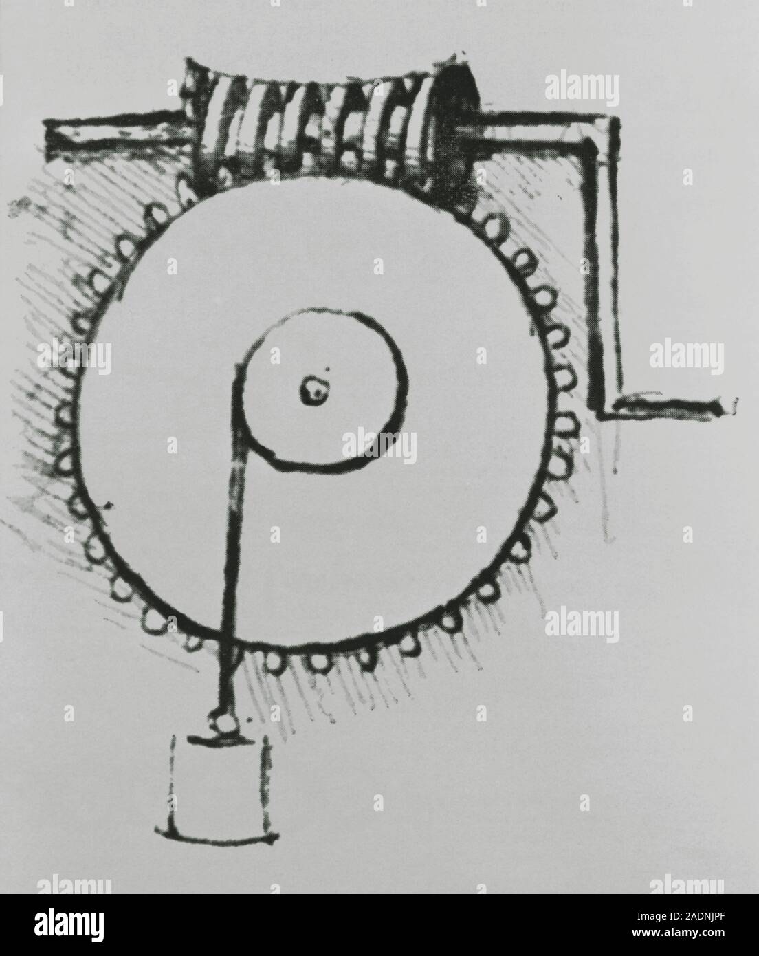 Engranaje helicoidal. Ilustración histórica de un engranaje helicoidal o  tornillo sinfín ideado por Leonardo da Vinci (1452- 1519) alrededor de  1490. El engranaje helicoidal consta de un toothe Fotografía de stock -  Alamy