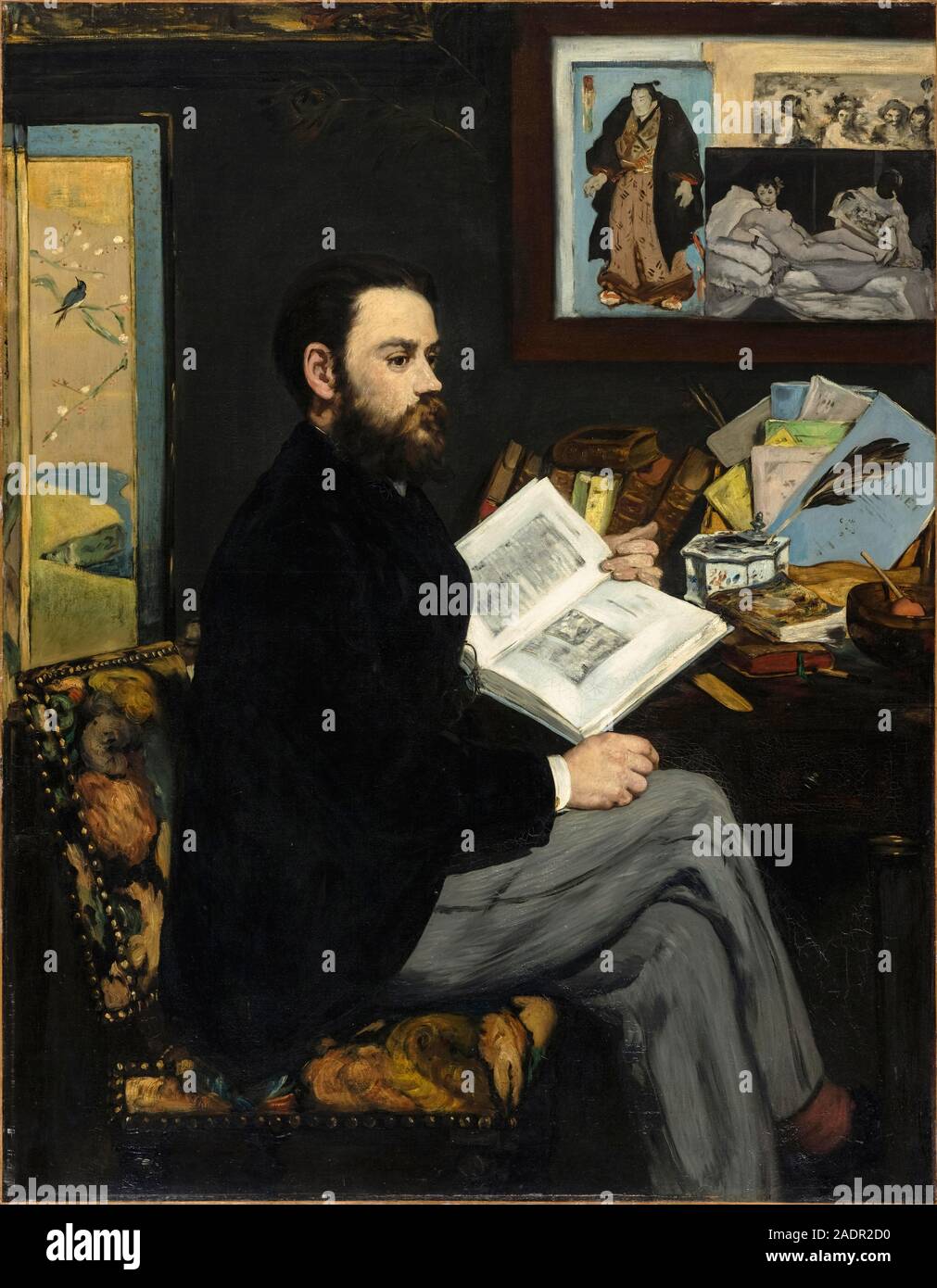 Émile Zola (1840-1902), escritor y periodista francés. Pintura al óleo por Édouard Manet (1832-1883) pintó en 1868. Foto de stock