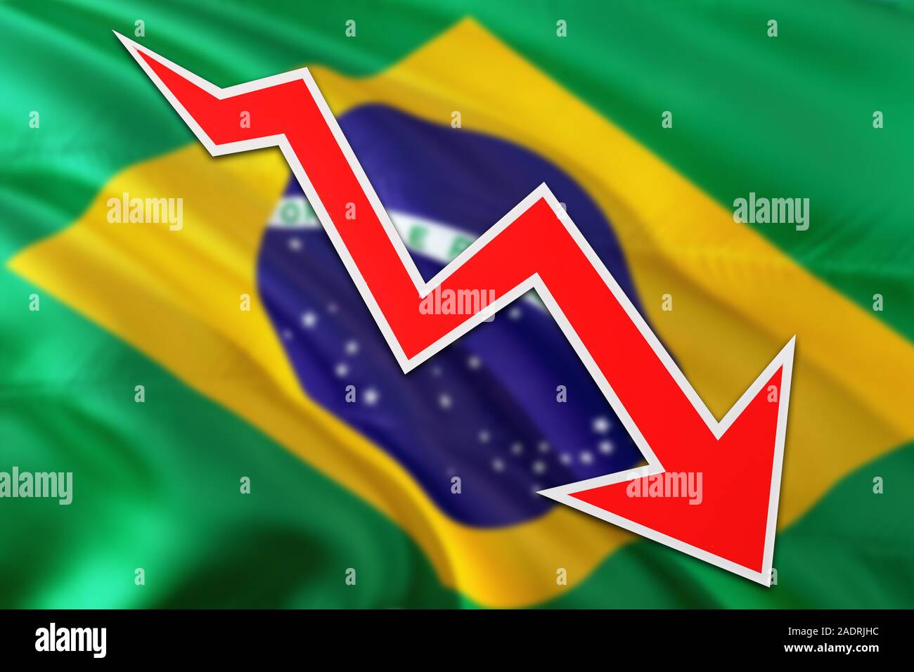 Gráfico De La Economía De Brasil Está Indicando Un Crecimiento Negativo Flecha Roja Bajando Con 6583