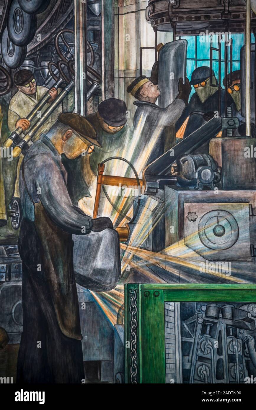 La industria de Detroit, murales, una serie de pinturas al fresco por el  artista mexicano Diego Rivera, representa a la industria en la Ford Motor  Company, el Tribunal Rivera Fotografía de stock -