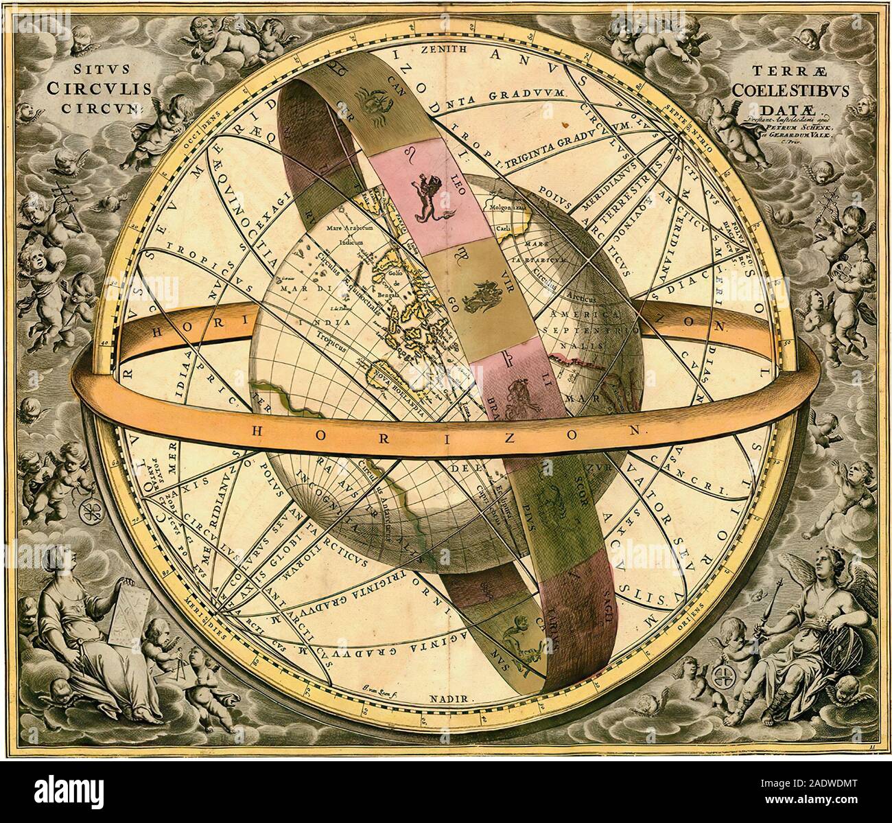 Constelación : "El hemisferio Norte estelar de la antigüedad (Lámina 24)' (Harmonia Macrocosmica, 1708)Constelación : "El hemisferio Norte estelar de la antigüedad (Lámina 24)' (Harmonia Macrocosmica, 1708) Foto de stock