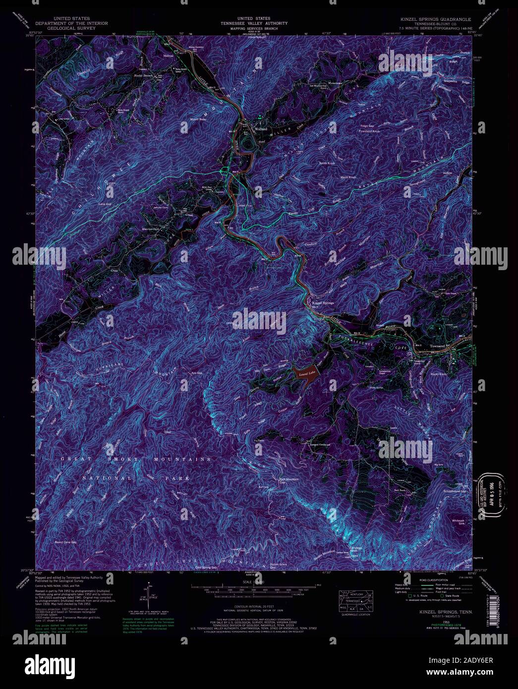 USGS Mapa TOPO Tennessee TN Kinzel Springs 24000 1953 147948