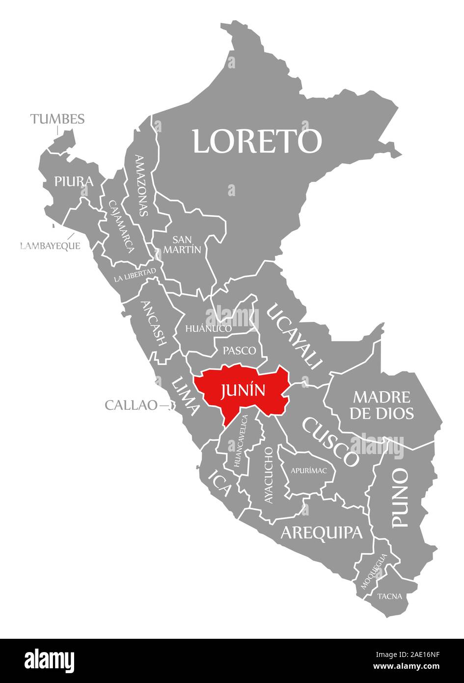 Junin resaltada en rojo en el mapa de Perú Fotografía de stock Alamy
