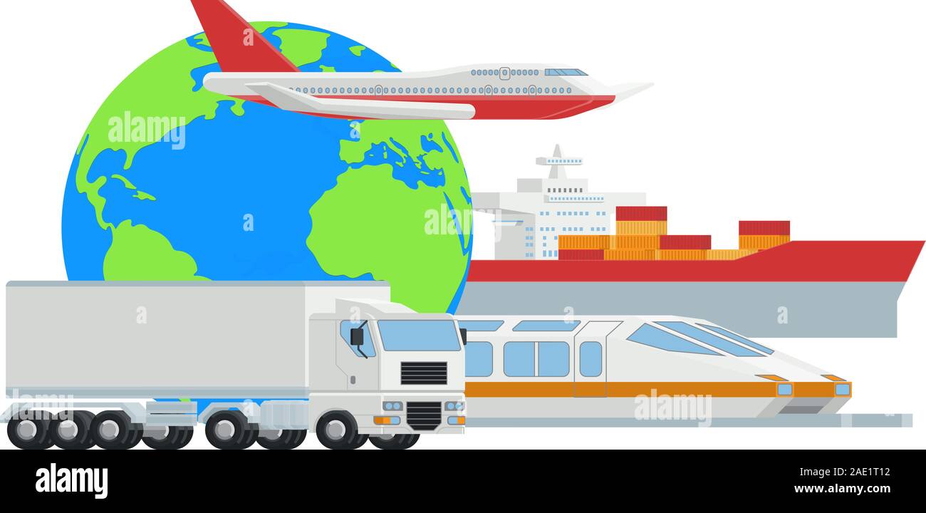 Transporte logístico Globe concepto de flete de carga Ilustración del Vector