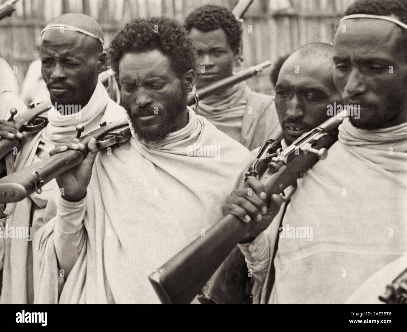 Segunda Guerra italo-etíope (1935-1936). Los soldados etíopes antes de ser enviados al frente Foto de stock