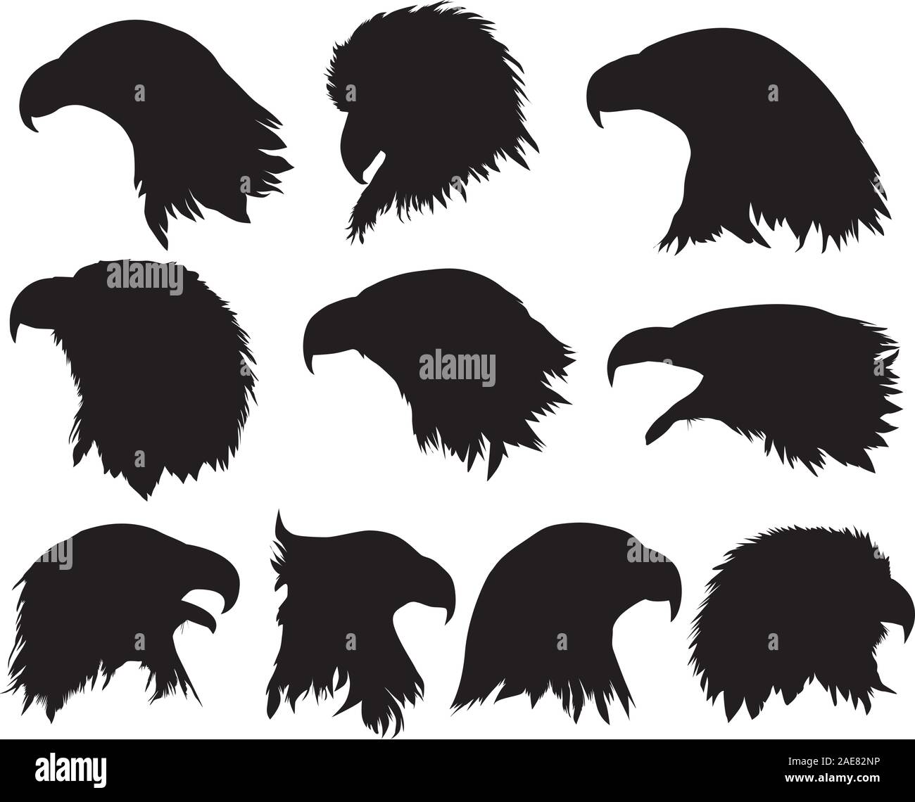 Silueta de cabeza de 10 águilas calvas vector Imagen Vector de stock - Alamy