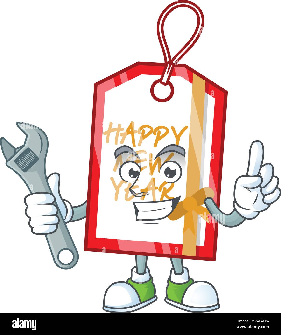 Mecánico profesional feliz año nuevo tag mascota cartoon character style  Imagen Vector de stock - Alamy