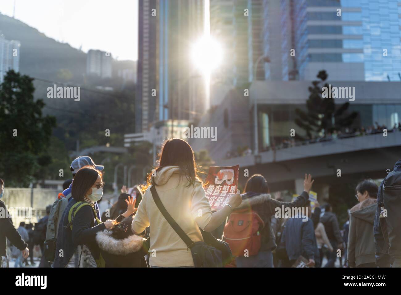La Isla de Hong Kong, Hong Kong - Dec 8, 2019: carta internacional de los Derechos Humanos protesta en Hong Kong, 0,8 millones de personas en la calle contra la policía Foto de stock