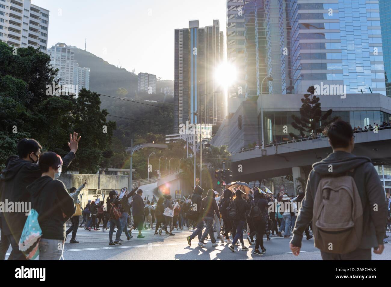 La Isla de Hong Kong, Hong Kong - Dec 8, 2019: carta internacional de los Derechos Humanos protesta en Hong Kong, 0,8 millones de personas en la calle contra la policía Foto de stock