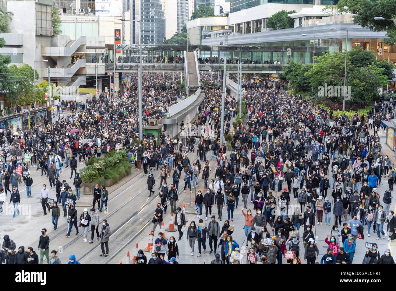 La Isla de Hong Kong, Hong Kong - Dec 8, 2019: carta internacional de los Derechos Humanos protesta en Hong Kong, 0,8 millones de personas en la calle contra la policía Foto de stock