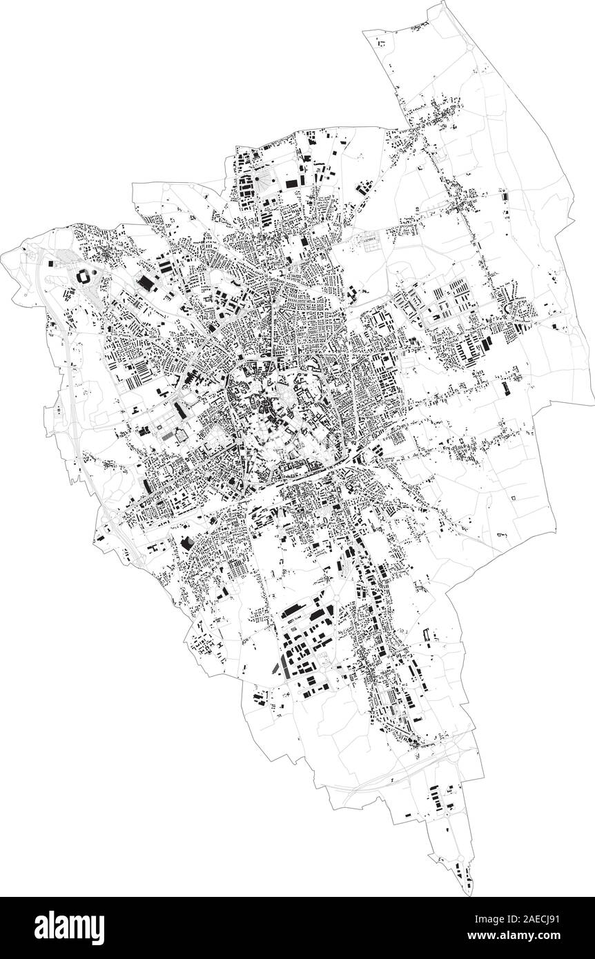 Mapa satelital de Udine, ciudades y carreteras, edificios y carreteras de los alrededores. Friuli-Venezia Giulia, Italia. Mapa de carreteras de circunvalación, Ilustración del Vector