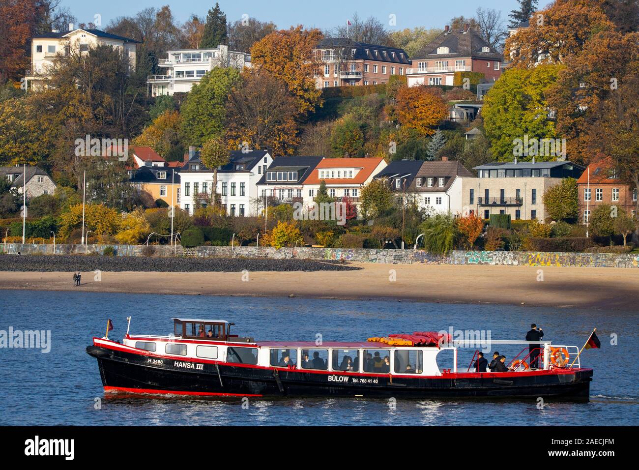 Hamburgo, Puerto, Elba, casas residenciales a orillas del Elba, debajo del Elbchaussee, Othmarschen, Harbour tour, Foto de stock