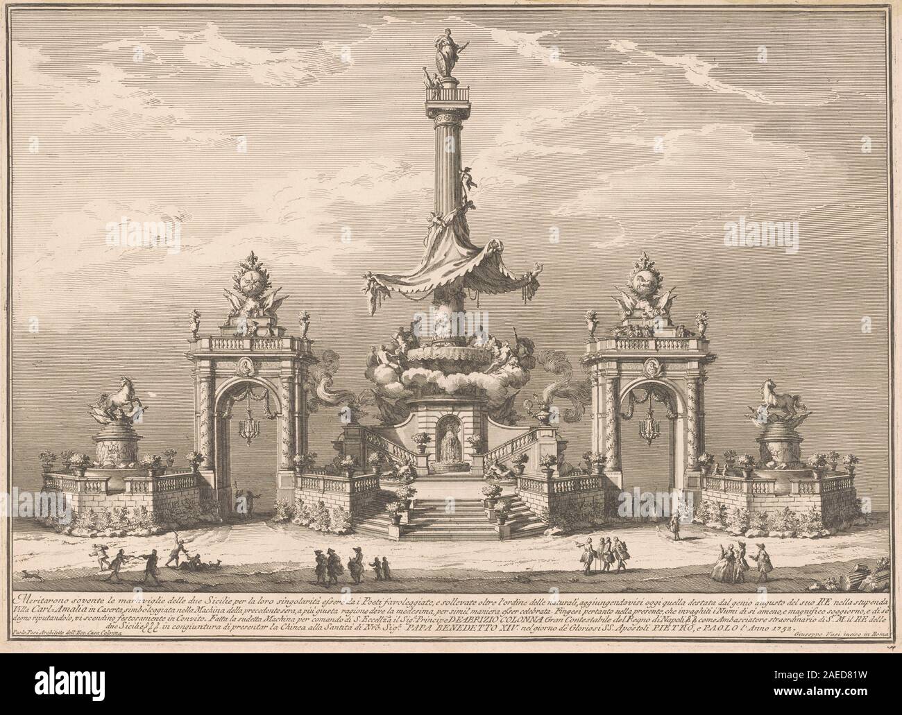 Giuseppe Vasi, después de Paolo Posi, La seconda Macchina de Chinea de 1752 - El Banquete de los dioses en Villa Carl'Amalia de Caserta, 1752 La seconda Macchina de Chinea de 1752: El Banquete de los dioses en Villa Carl'Amalia en Caserta; 1752 fecha Foto de stock