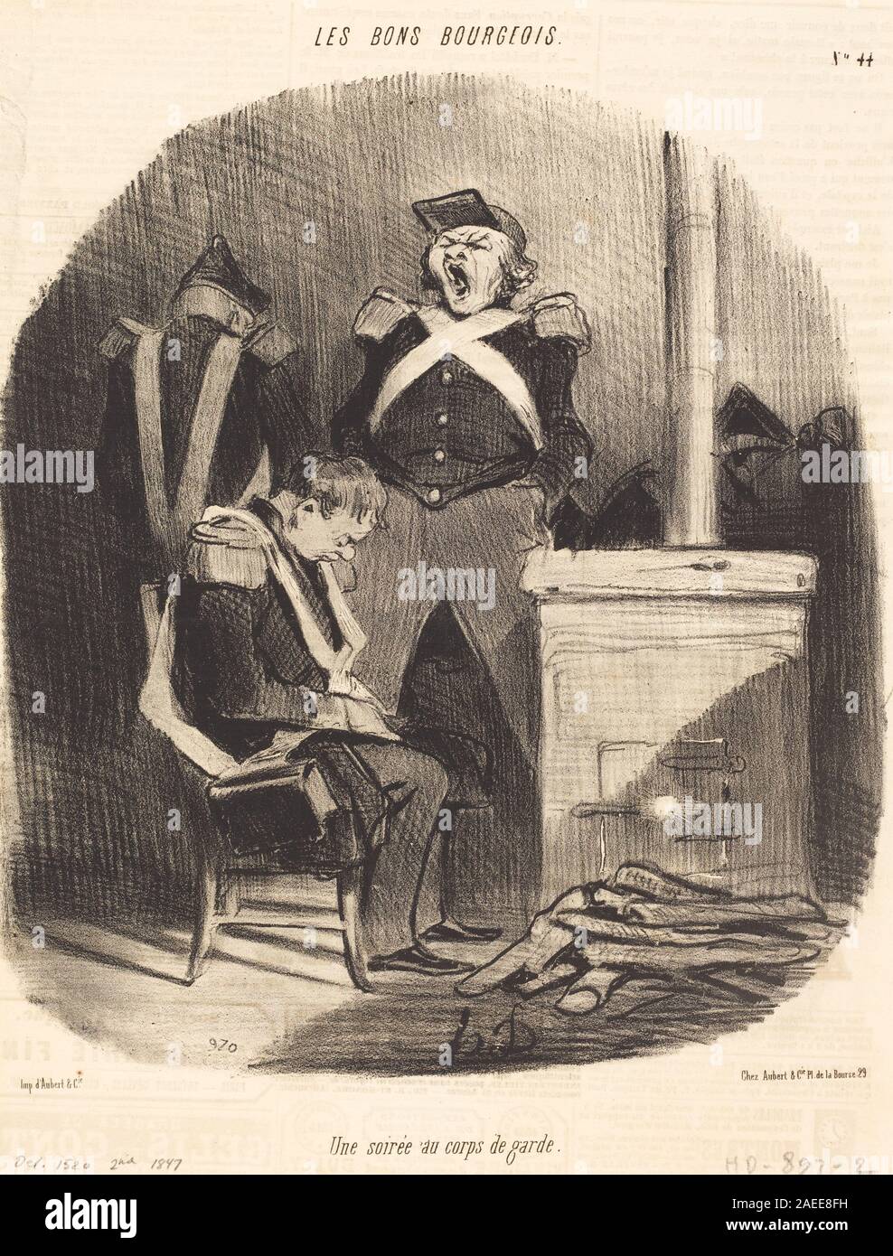 Daumier, Une Soirée Honoré au Corps de Garde, 1847 Une Soirée au Corps de Garde; 1847fecha Foto de stock