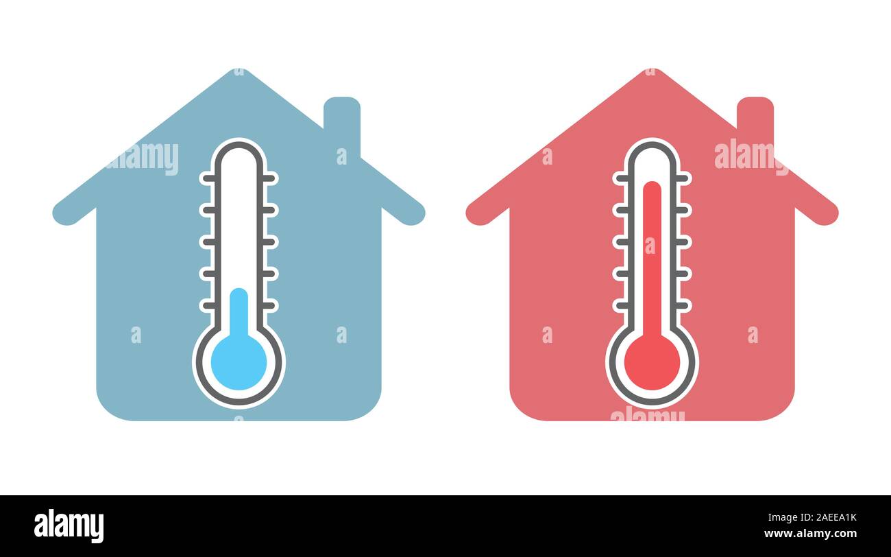 Icono de temperatura de la casa y vector de icono de termómetro ilustración  de la temperatura en la casa