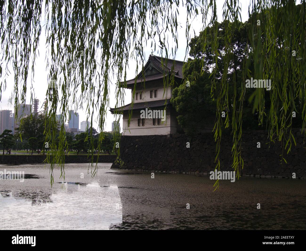 Sakurada Tatsumiyagura Edojō desde el otro lado del foso del Palacio Imperial de Tokio. Foto de stock