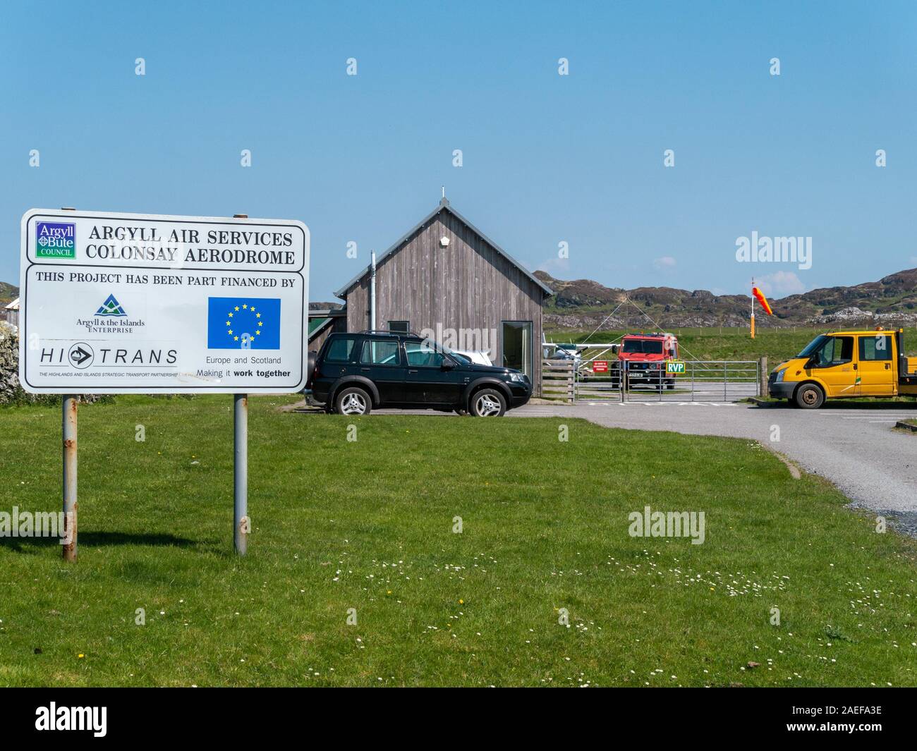 Pequeño aeródromo Colonsay, Argyll Air Services, Isla de Colonsay, Inner Hebrides, Argyll and Bute, en Escocia, Reino Unido. Foto de stock