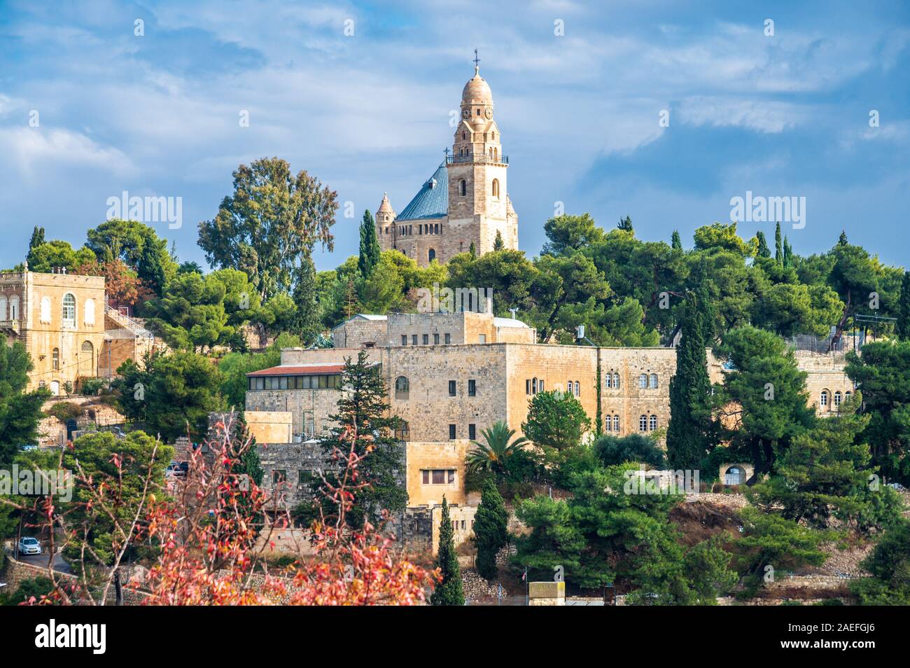 Jerusalén, Israel / 9 dic 2019: Dormición Abadía en el Monte Sión en Jerusalén, justo fuera de la Puerta de Sión, creído para ser el lugar de descanso final de la Virg Foto de stock