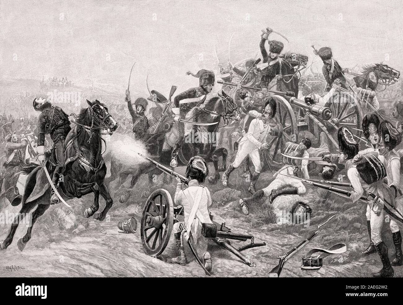 La batalla de Aspern-Essling, Guerras Napoleónicas, mayo de 1809 Foto de stock