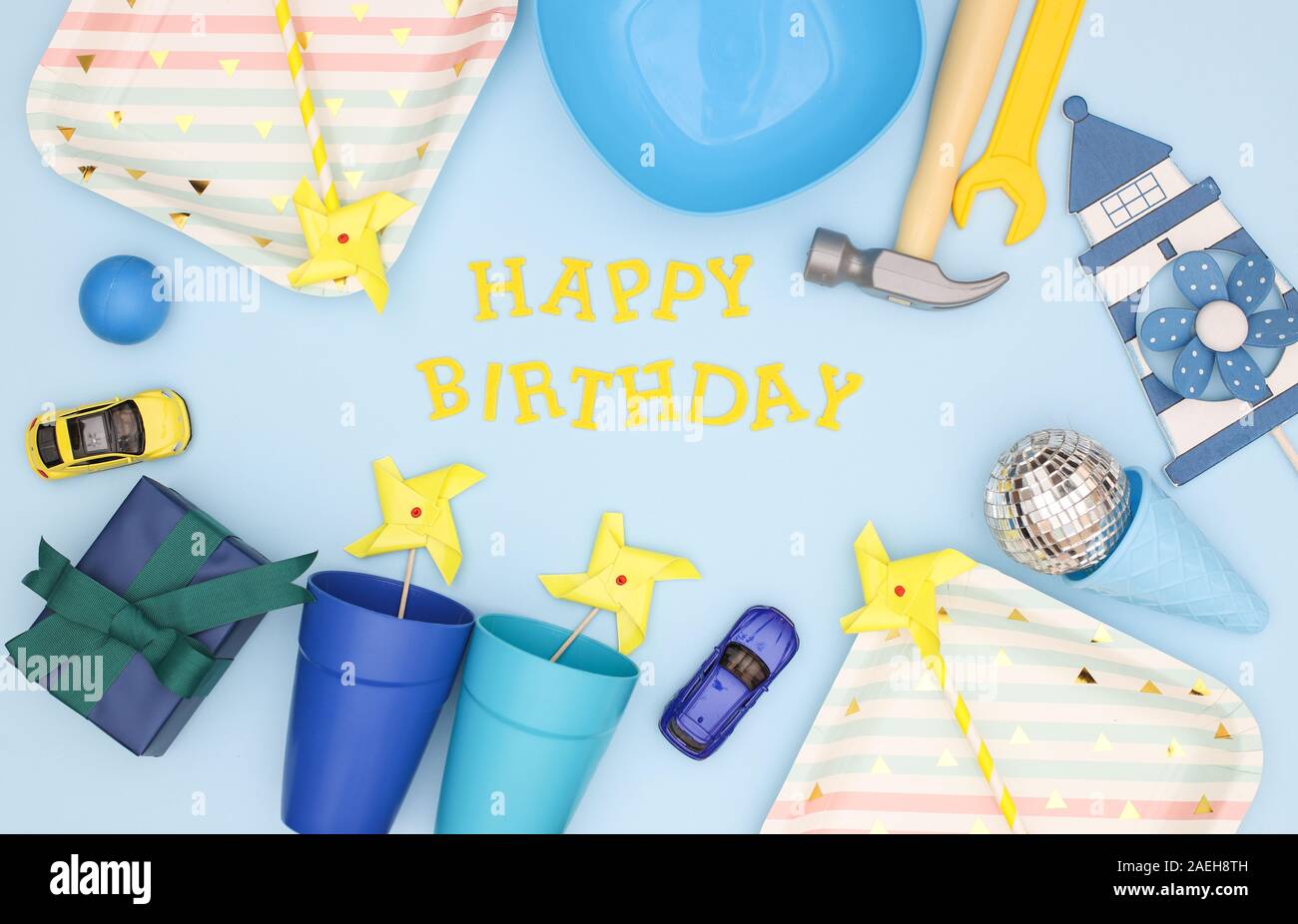 Decoraciones de segundo cumpleaños para bebé, globos azules y dorados para  fiesta de segundo cumpleaños, pancarta de decoración con el texto en inglés