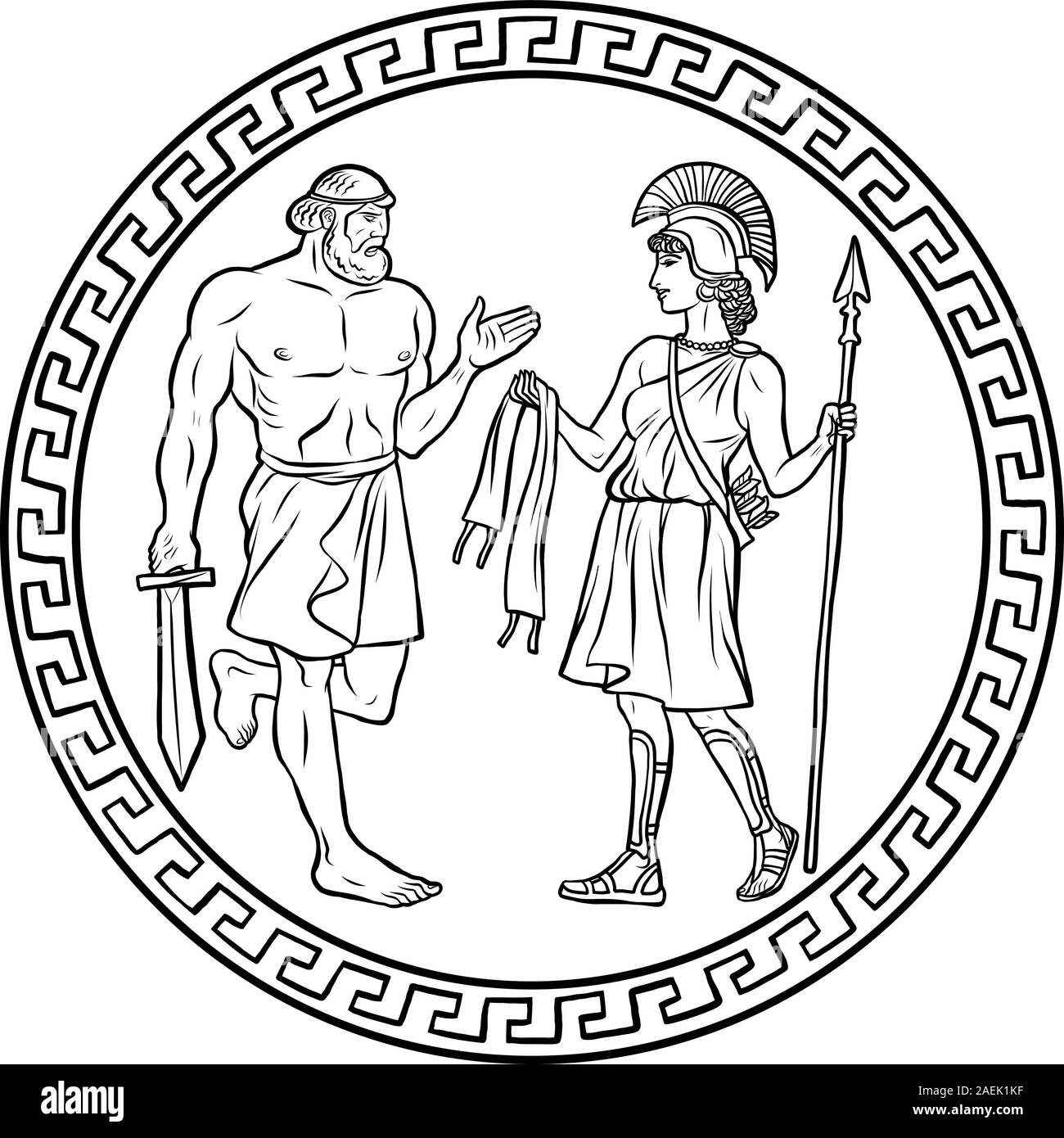 Obtener el cinto de Hippolyta, Reina de las Amazonas. 12 trabajos de Hércules Heracles Ilustración del Vector