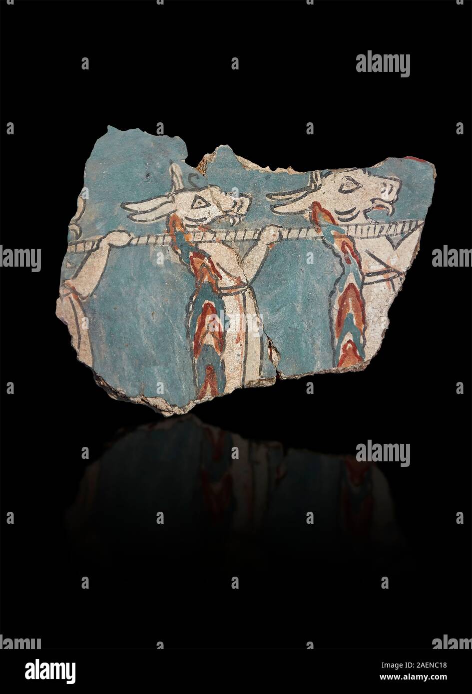 Micénicos fresco la pintura de la pared de la caza de demonios, Micenas Acrópolis, Grecia Cat nº 2665. Museo Arqueológico Nacional de Atenas. El fondo negro Foto de stock