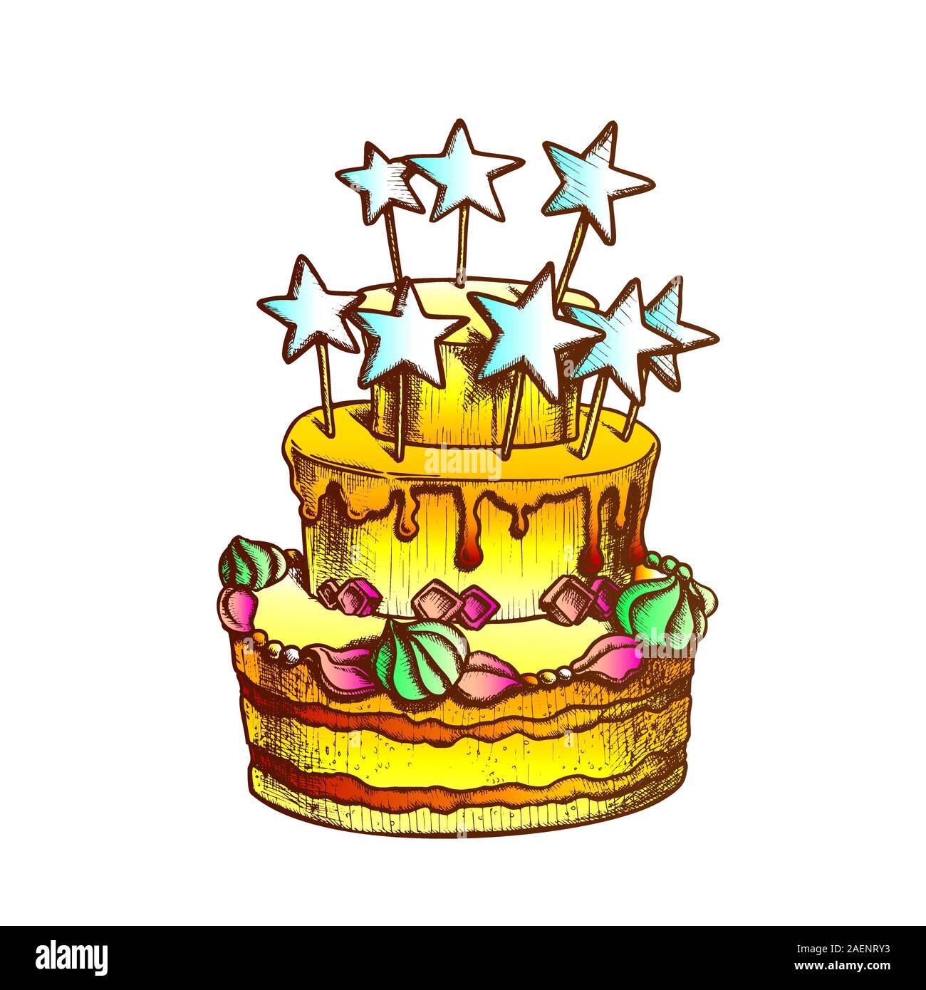 Pastel de cumpleaños decoradas con estrellas Retro Vector Imagen Vector de  stock - Alamy