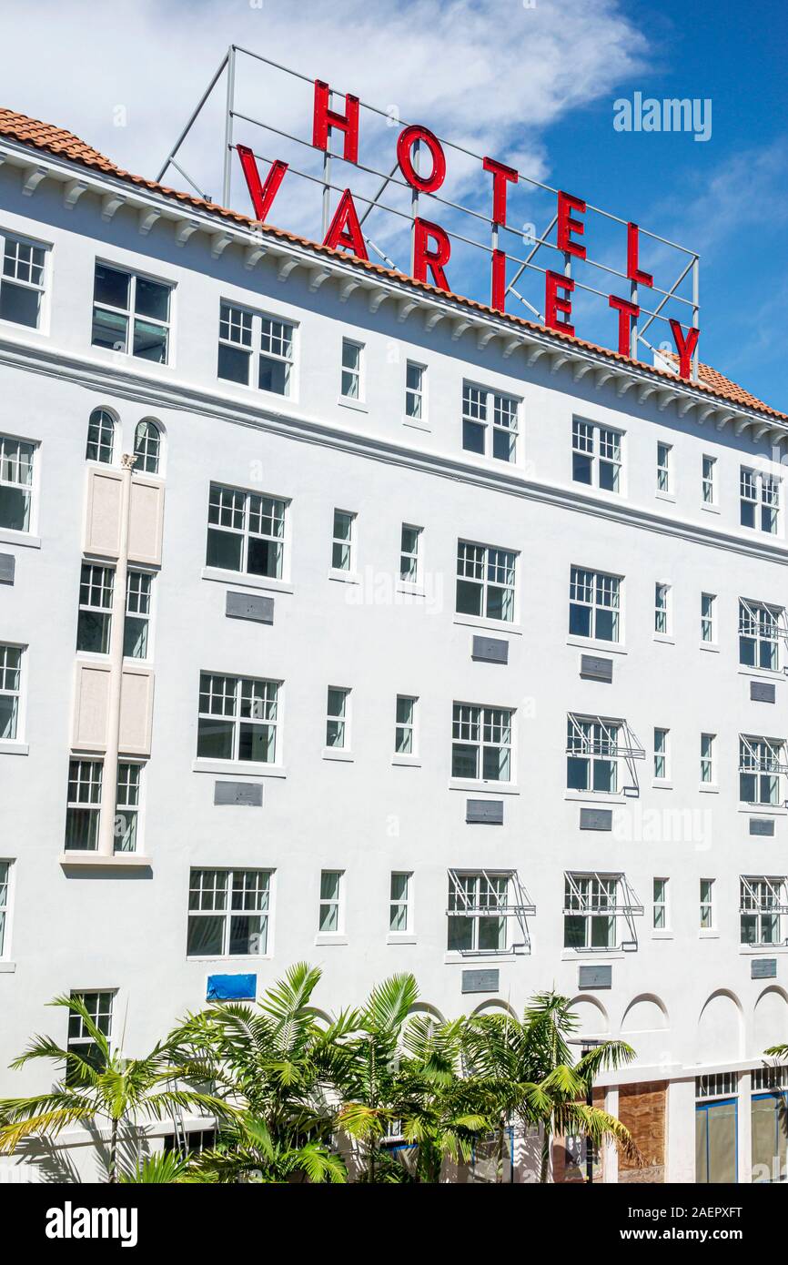 Miami Beach Florida, The Variety Hotel, hotel, antiguo Mayflower, renovado edificio histórico de preservación, 1922, la arquitectura de renacimiento mediterráneo por Mar Foto de stock