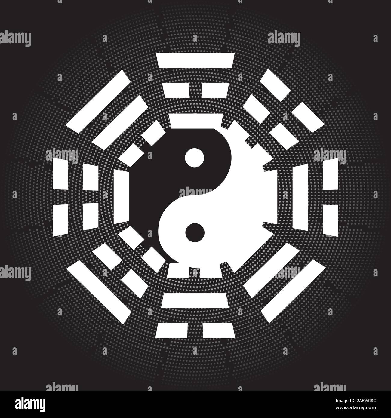Tai chi y símbolo de Bagua. 8 trigramas y yin yang símbolo de feng shui  Imagen Vector de stock - Alamy