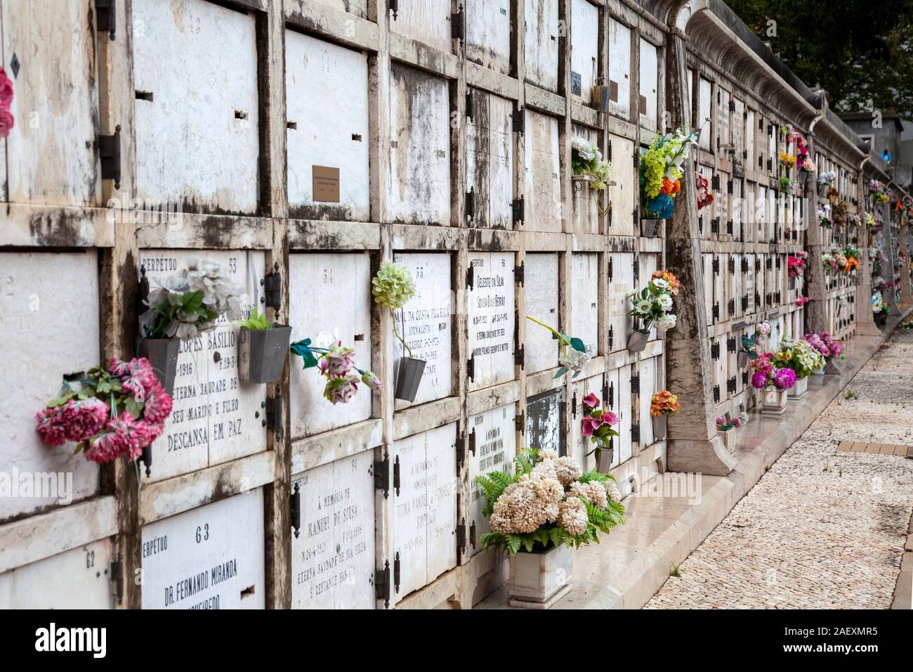 Columbario en Prazeres Cementerio de Lisboa, Portugal. Foto de stock