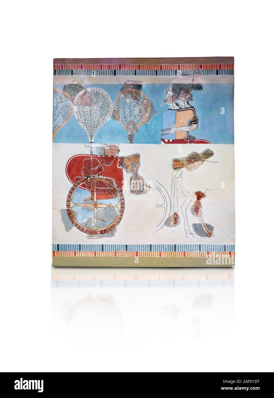 Micénicos Fresco la pintura de la pared de un Mycanaean chariot, posterior Palacio, Tirinto, Grecia. Museo Arqueológico de Atenas. Fondo blanco. 14Th Cent BC. Foto de stock