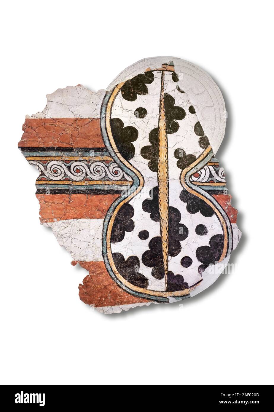 La "figura de ocho" escudo micénico pintura mural al fresco, Micenas Acrópolis, Grecia Cat nº 11671. Museo Arqueológico Nacional de Atenas. Ba blanca Foto de stock