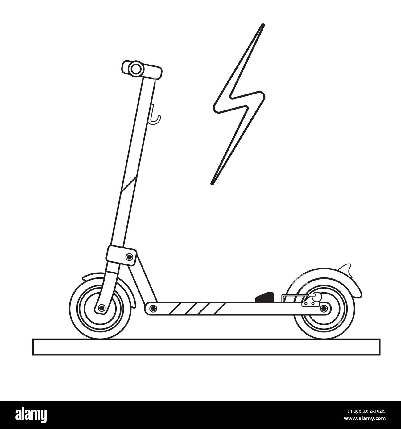 Scooter eléctrico moderno sobre un fondo blanco dibujado en un estilo de  dibujo lineal con un signo de iluminación Imagen Vector de stock - Alamy