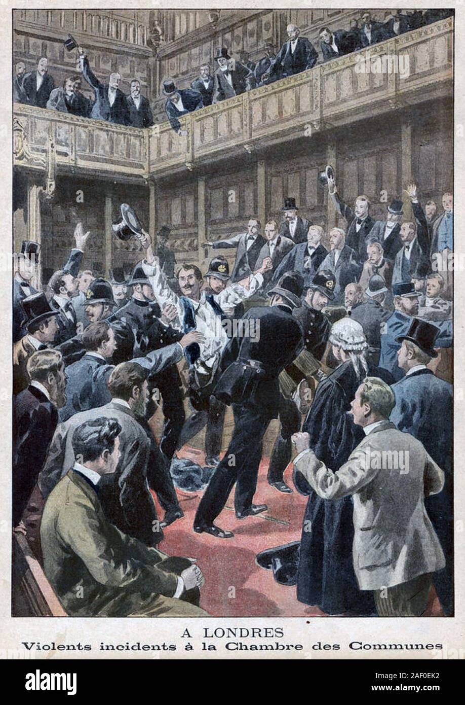 HOME RULE irlandés partidarios demostrando en la Cámara de los Comunes en marzo de 1901 Foto de stock