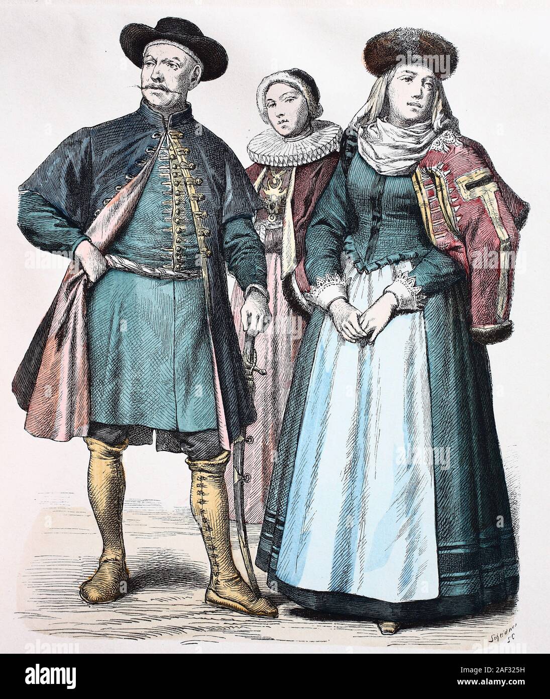 El traje nacional, la ropa, la historia de los trajes, noble Inglesa, mujer  de París, mujer de Rouen, mujer de Dieppe, Francia, siglo XVI, Volkstracht  Kleidung, Geschichte der Kostüme, noble Engländerin, Frau