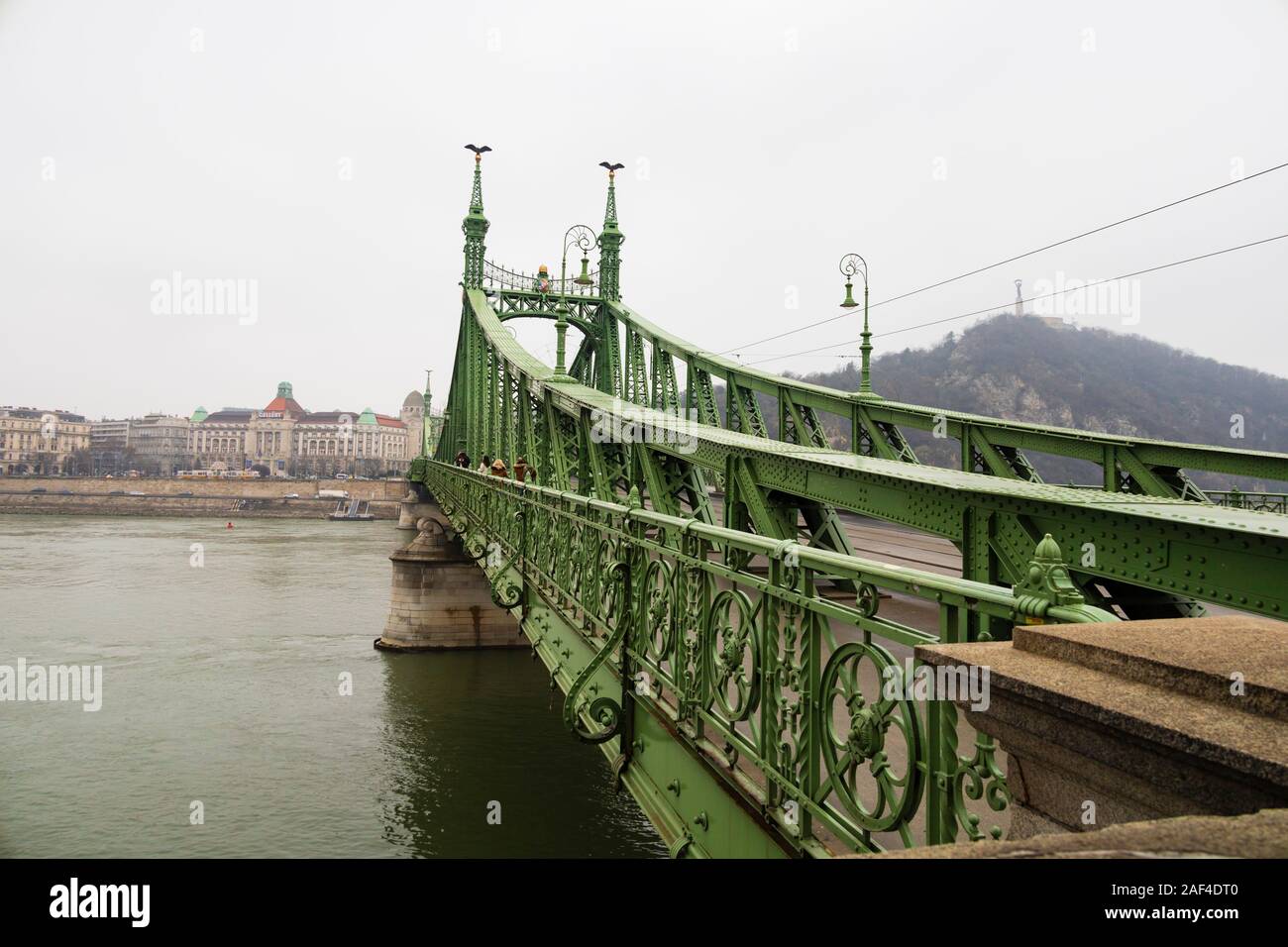 Libertad Puente Szabadsag verde, Hid, sobre el río Danubio, Budapest, Hungría. Diciembre de 2019 Foto de stock