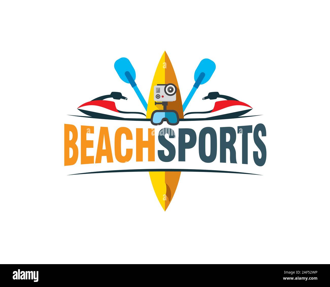 Deportes de playa con logo vintage speedboat paddle surf snorkell y acción  cam Imagen Vector de stock - Alamy