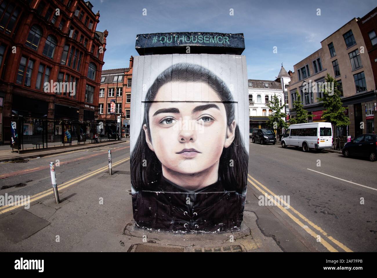 Juego de Tronos personaje Arya Stark Street art por Akse p19. Stevenson Sq, Barrio Norte, Manchester. Foto de stock