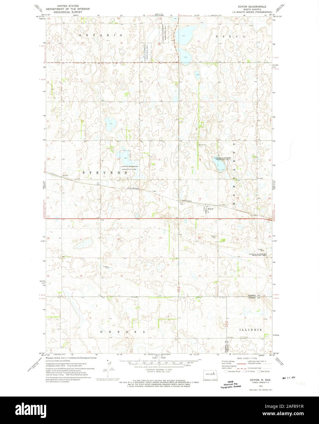 USGS Mapa TOPO North Dakota ND Doyon 1971 283849 24000 Restauración Foto de stock