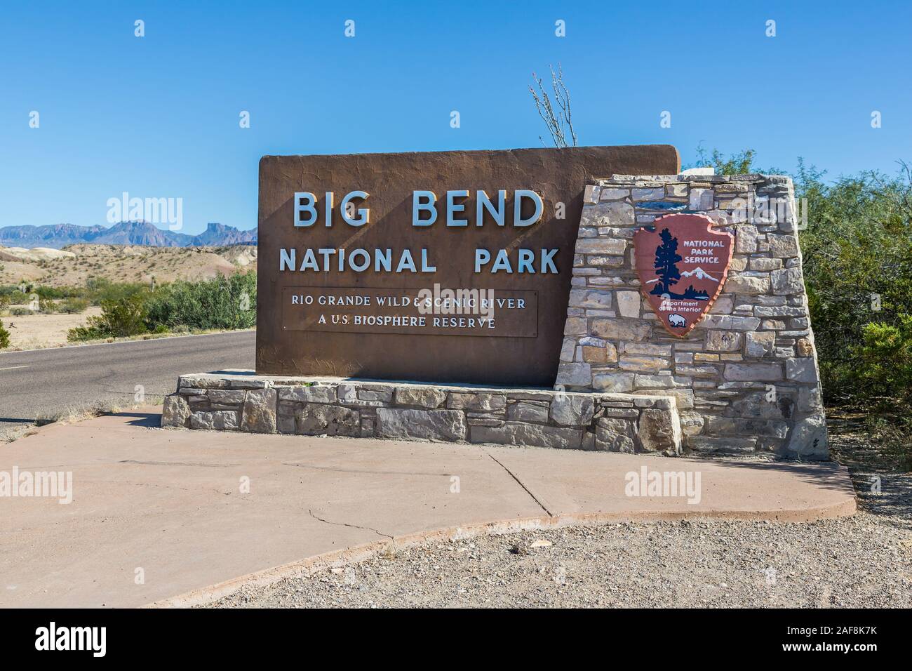 Límite del Parque Nacional Big Bend signo, Texas. Foto de stock