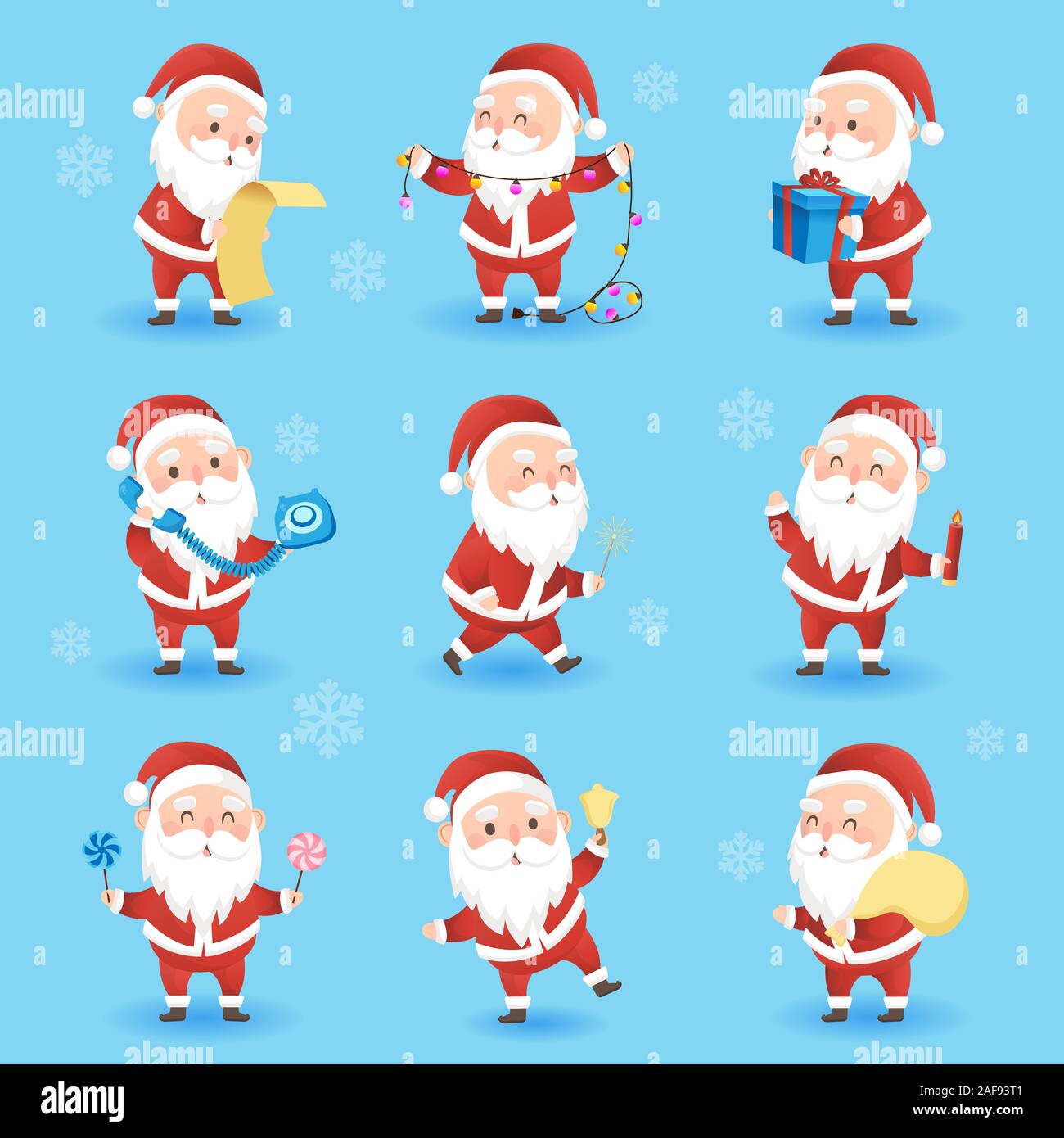 Conjunto de iconos navideños con divertidos Santa Claus Ilustración del Vector