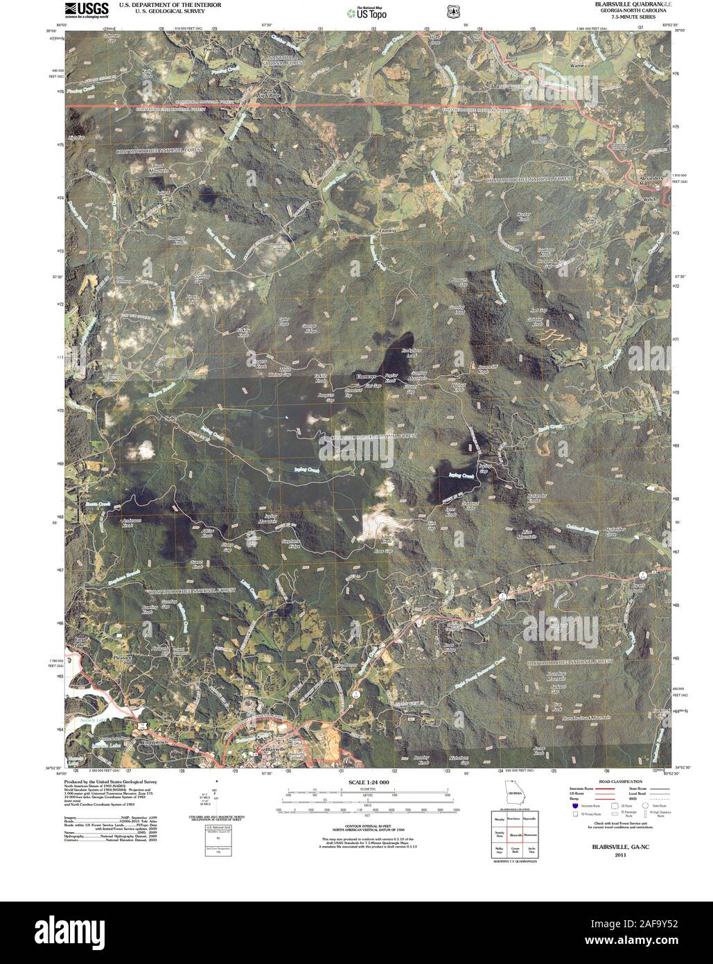 USGS Mapa TOPO North Carolina GA Blairsville 20110307 TM Restauración Foto de stock