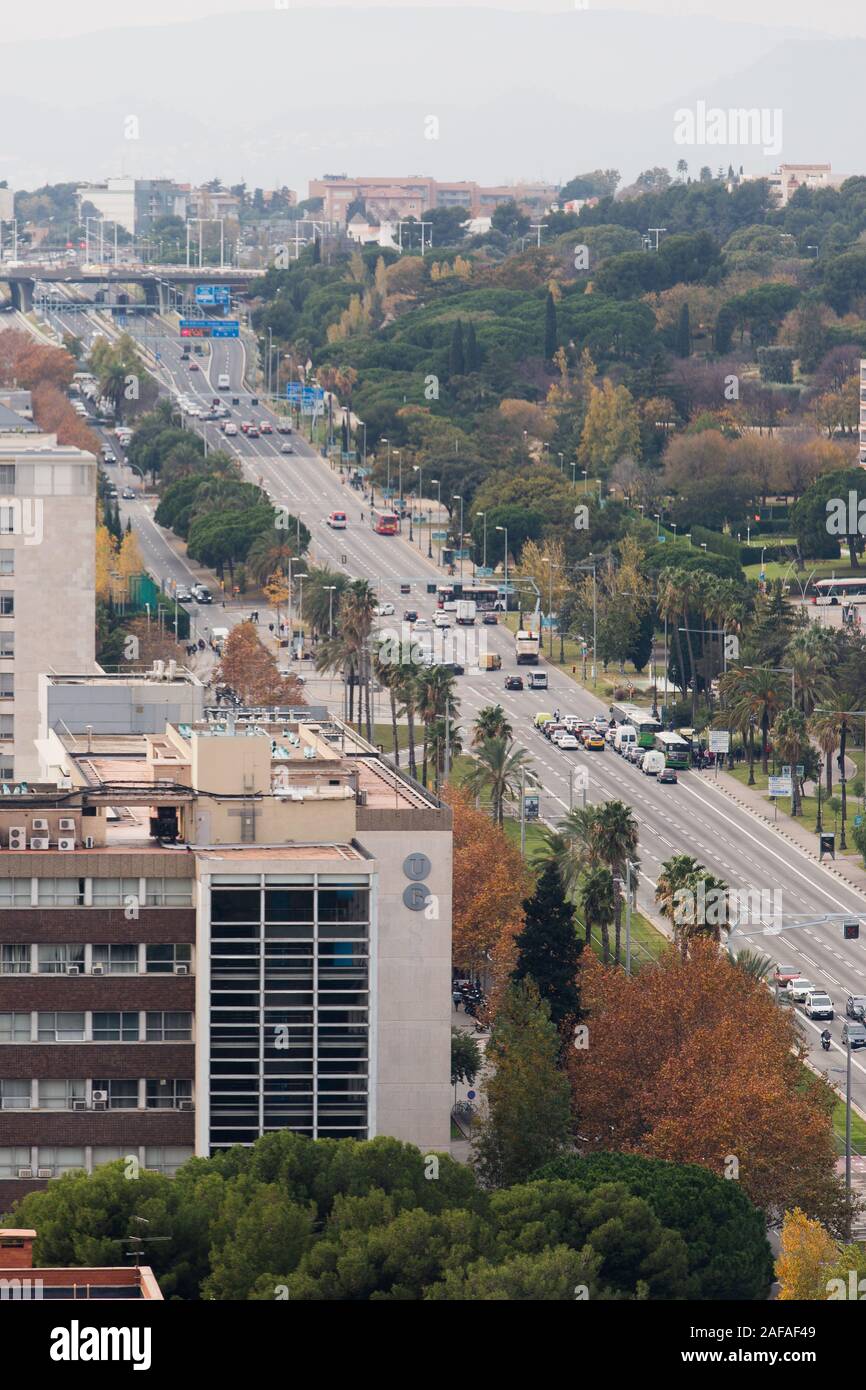 Avenida Diagonal desde un skysraper, Barcelona. Cataluña, España Foto de stock