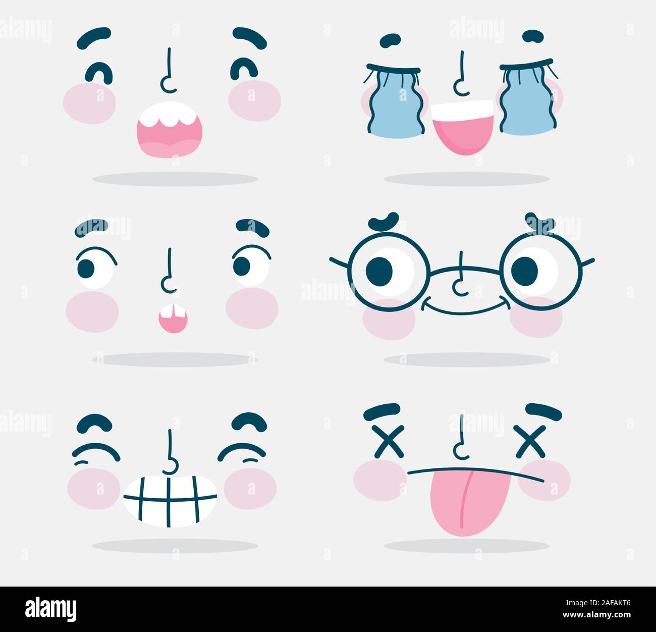 secundario pala Unión Kawaii emojis cartoon rostros humanos expresiones conjunto ilustración  vectorial Imagen Vector de stock - Alamy