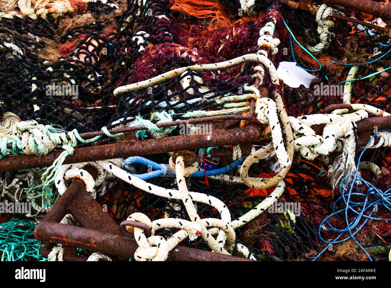 Las redes de pesca, Saint-Jean de Luz, Pirineos Atlánticos, Francia Foto de stock
